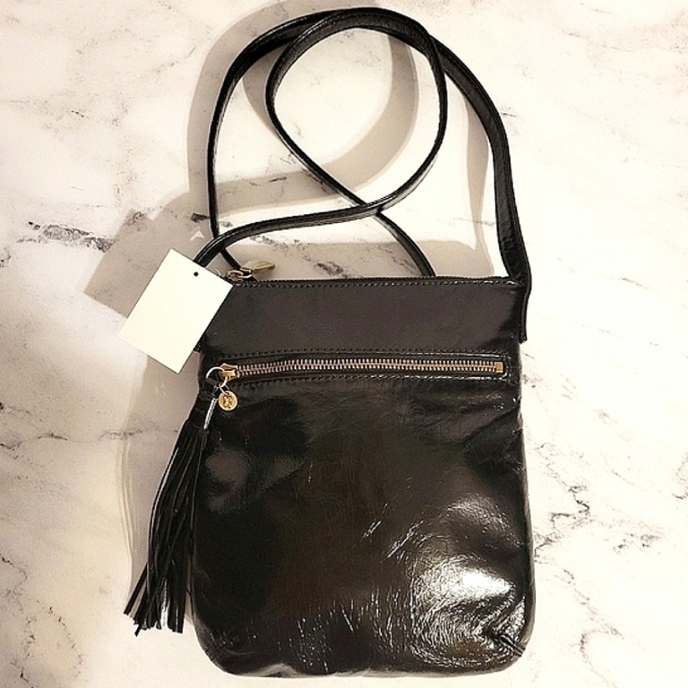 NWT HOBO Vintage Hide Black Shiny Leather Crossbody Bag